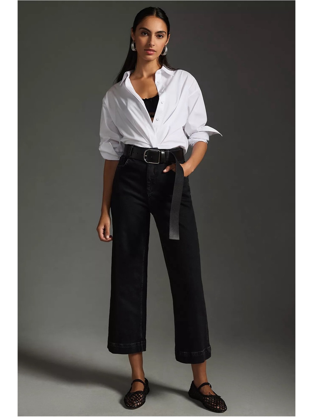 Anthropologie Pilcro The Skipper Crop Wide Leg Jeans Size 28 Black Denim Wash